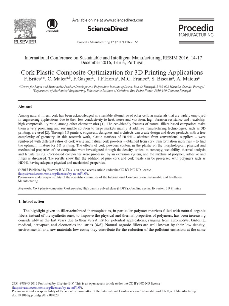 Cork Composite Optimization for 3D Printing | PDF | Strength Of ...