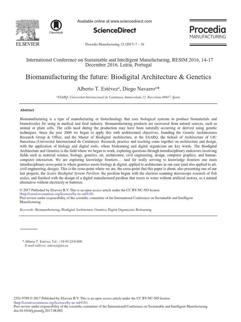 Biomanufacturing the Future Biodigital Architecture 2017 Procedia ...