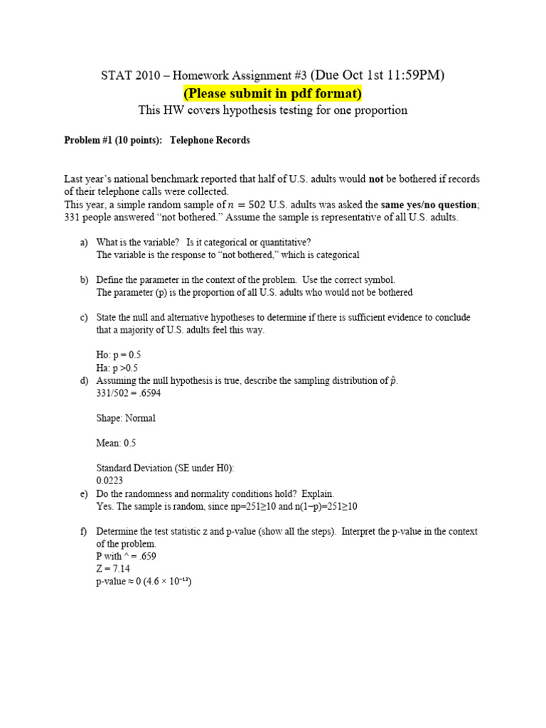 le hw of stats for data scyence | PDF | P Value | Probability And ...