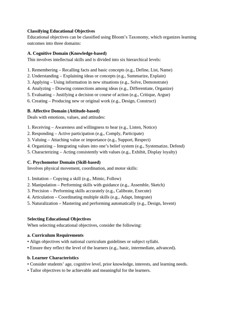Bloom's Taxonomy for Educational Objectives | PDF | Liberal Arts ...