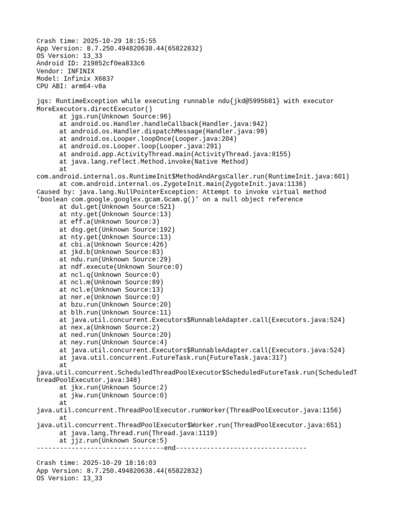 Crash 20251029 | PDF | Java (Programming Language) | Android (Operating ...