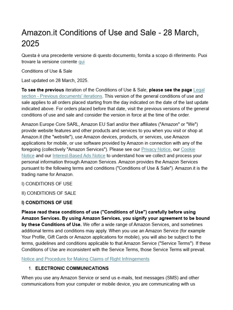 Amazon - It Conditions of Use and Sale 08-07-2025 | PDF | Customs | License