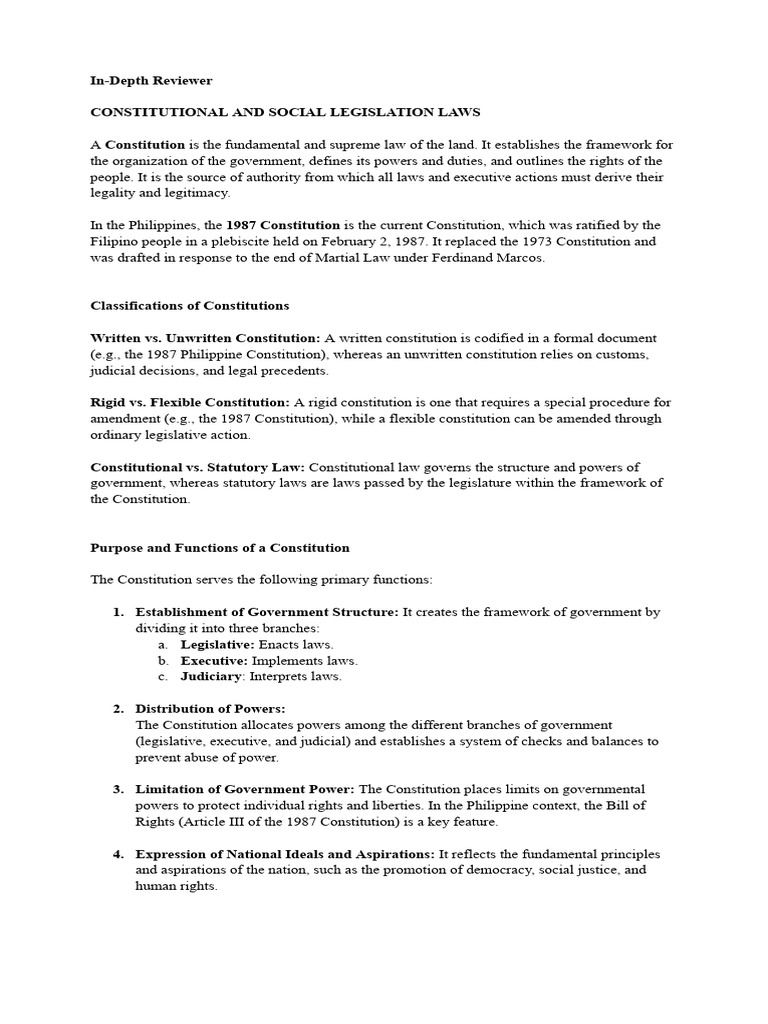Philippine Constitutional and Social Laws | PDF | Constitution | Labour Law