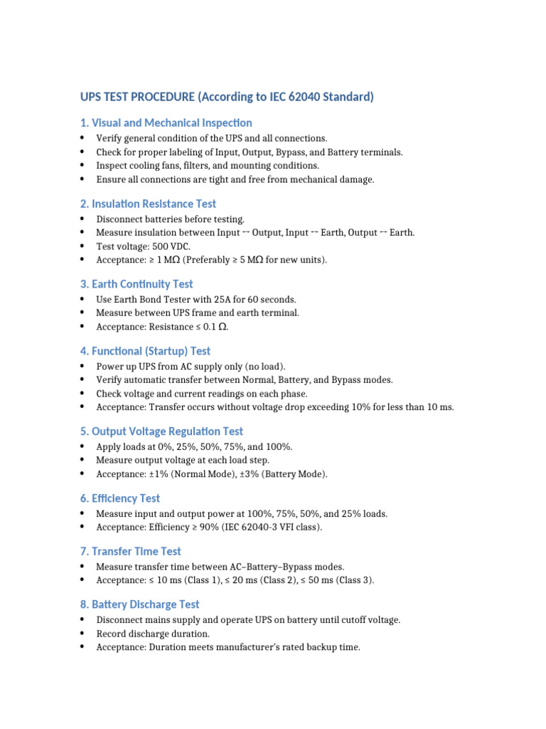 UPS Test Procedure IEC | PDF