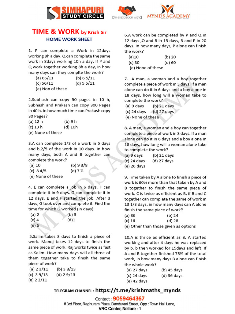 Time and Work Problem Set | PDF | Chess | Chess Theory