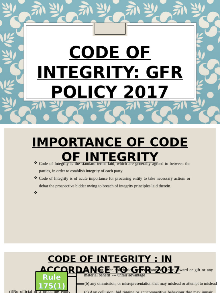 Code of Integrity GFR | PDF