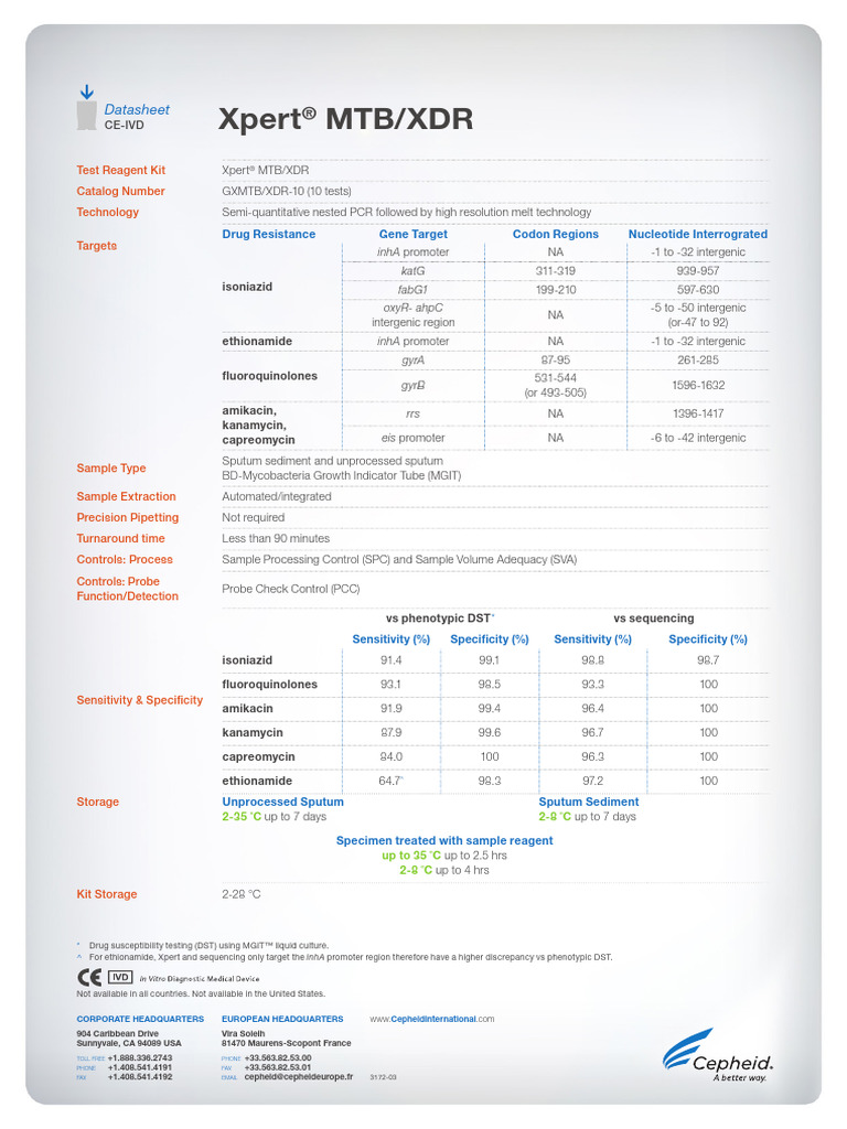 Xpert® MTB/XDR Test Reagent Kit Details | PDF | Sensitivity And ...