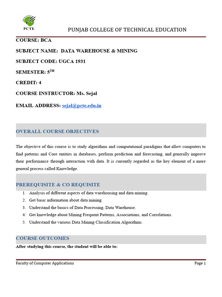Data Warehouse & Mining Course Overview | PDF | Data Warehouse | Data