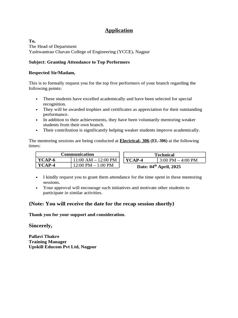 Attendance Request for Top Student Mentors | PDF