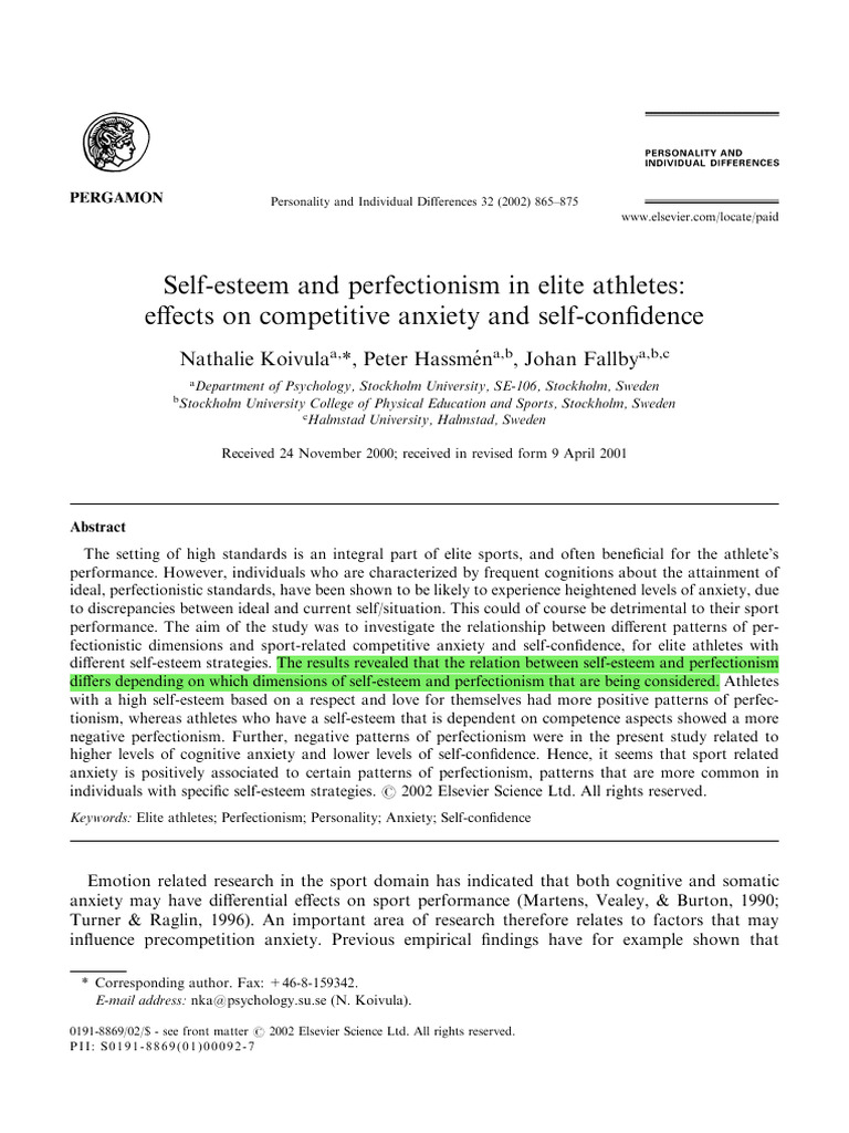 Perfectionism's Impact on Athlete Anxiety | PDF | Perfectionism ...