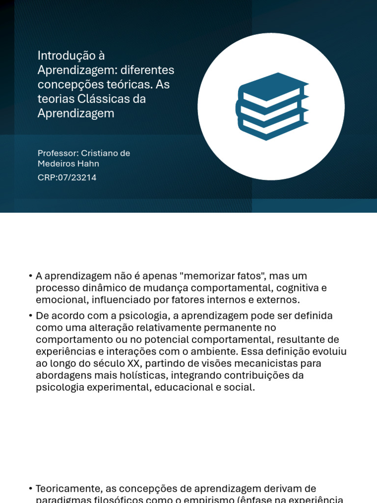 Teorias Clássicas da Aprendizagem em Psicologia | PDF | Behaviorismo ...