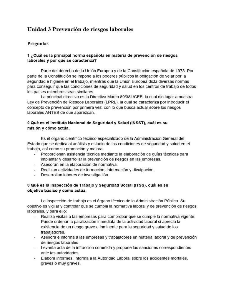 Prevención de Riesgos Laborales en España | PDF | Seguridad y salud ...