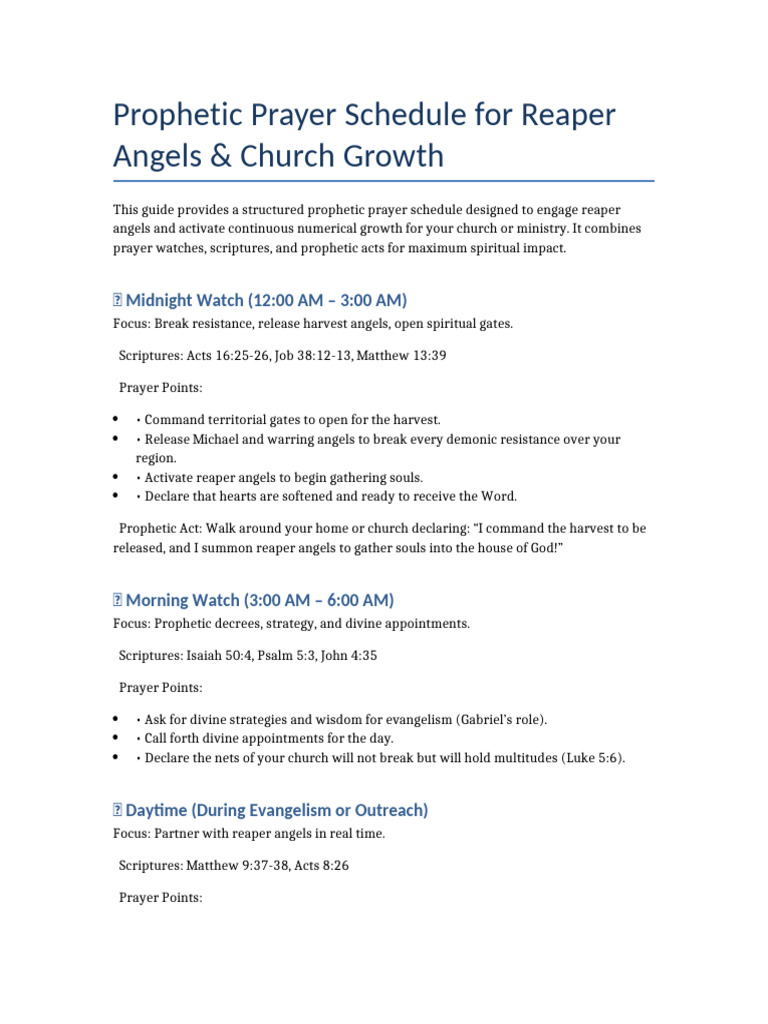 Prophetic Prayer Schedule for Church Growth | PDF | Angel | Prayer