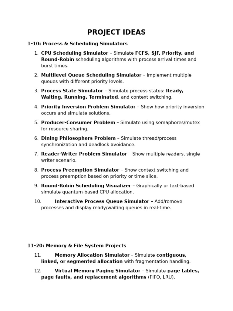 Project Ideas 1 | PDF | Scheduling (Computing) | Process (Computing)