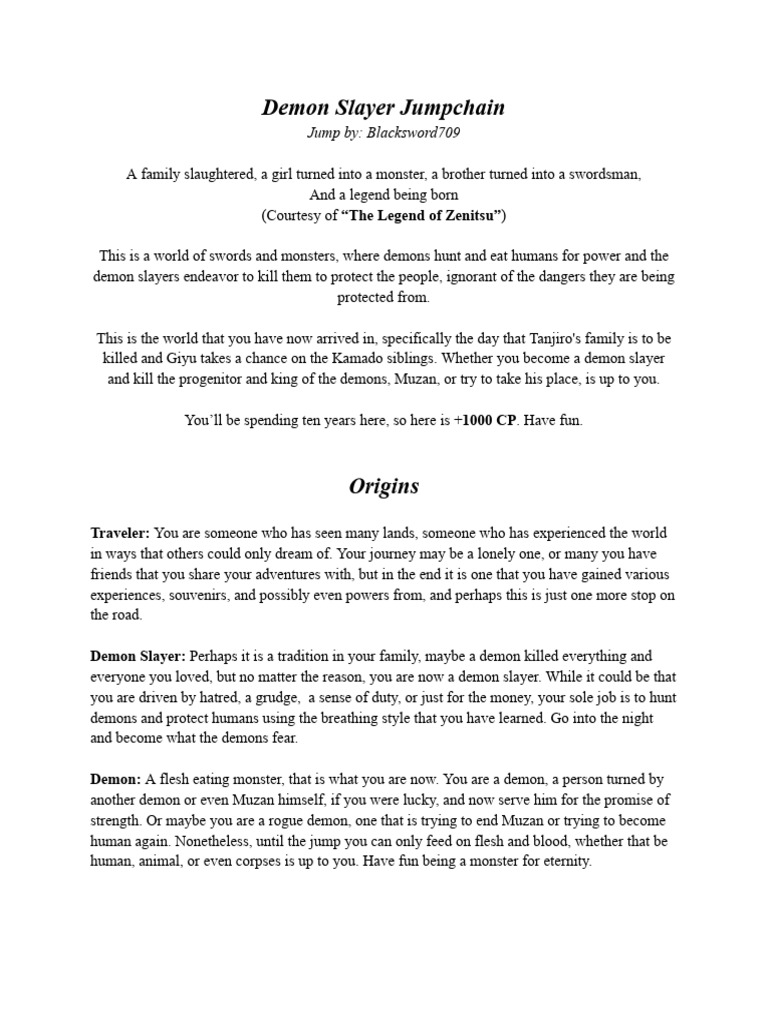 Demon Slayer Jumpchain Guide | PDF