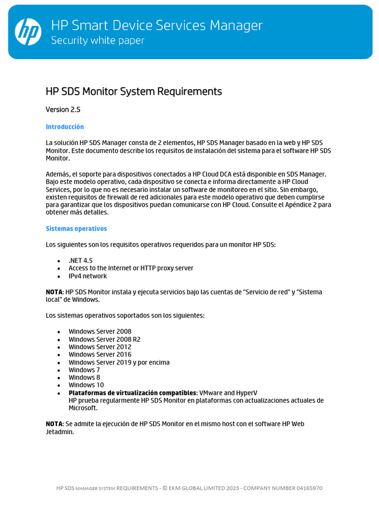Requisitos del Sistema para HP SDS Monitor | PDF | Microsoft Windows ...