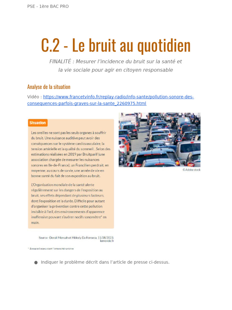 Impact du bruit sur santé et vie sociale | PDF | Son | la perception