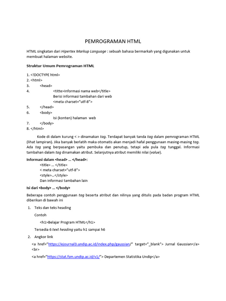 Panduan Dasar Pemrograman HTML dan CSS | PDF