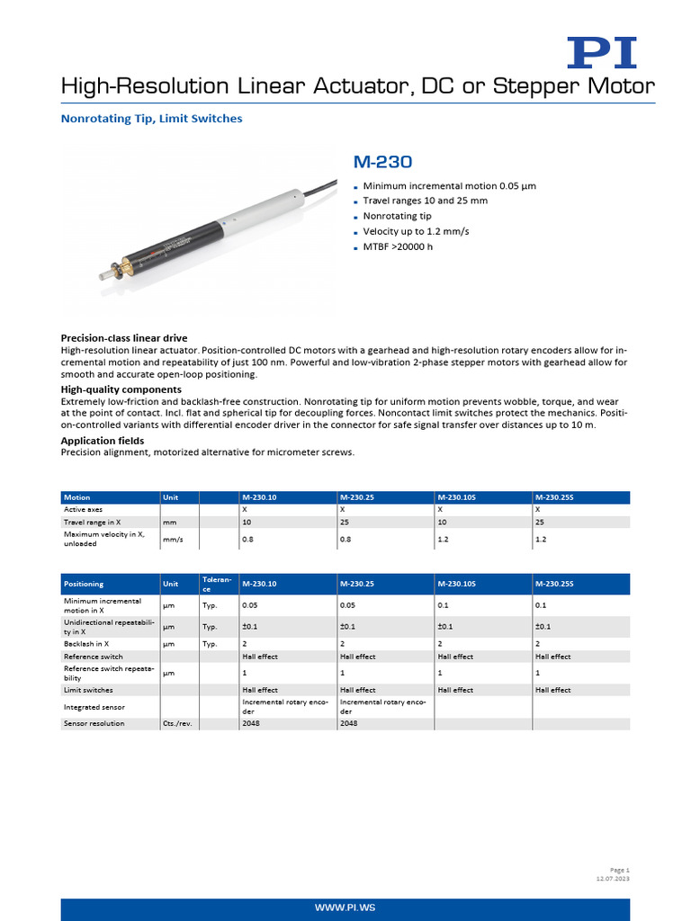 M 230 Datasheet | PDF | Actuator | Switch