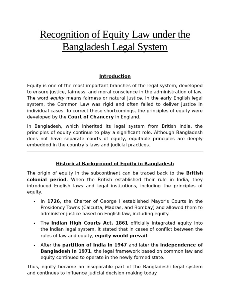 Recognition of Equity Law Under The Bangladesh Legal Syste1 | PDF ...