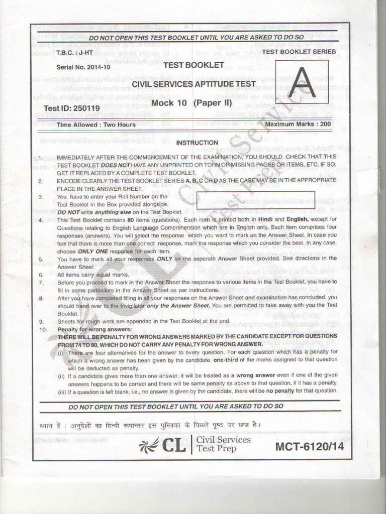 Test 10 Csat Question Paper | PDF