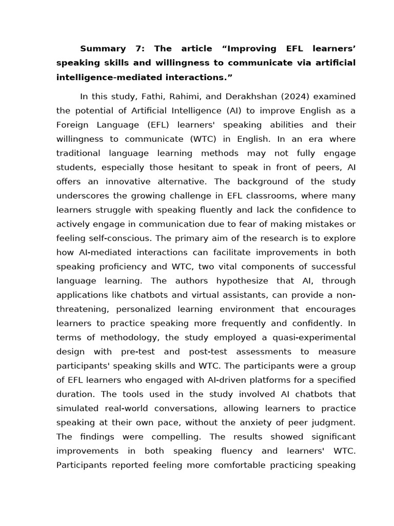 AI Tools for Enhancing EFL Speaking Skills | PDF | English As A Second ...