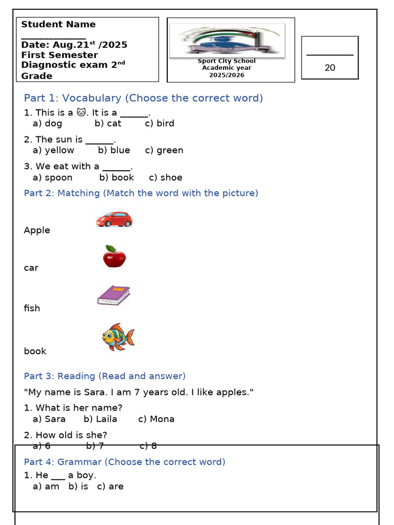 2nd Grade Diagnostic Exam Guide | PDF
