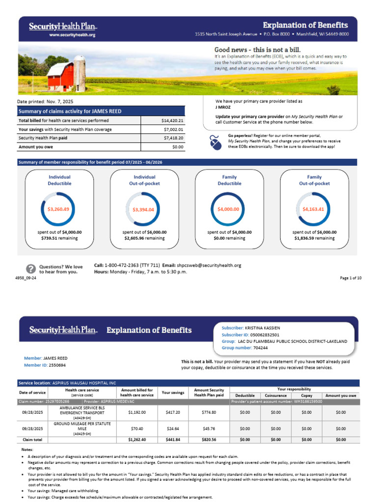 Security Health Plan Claims Summary | PDF | Fee