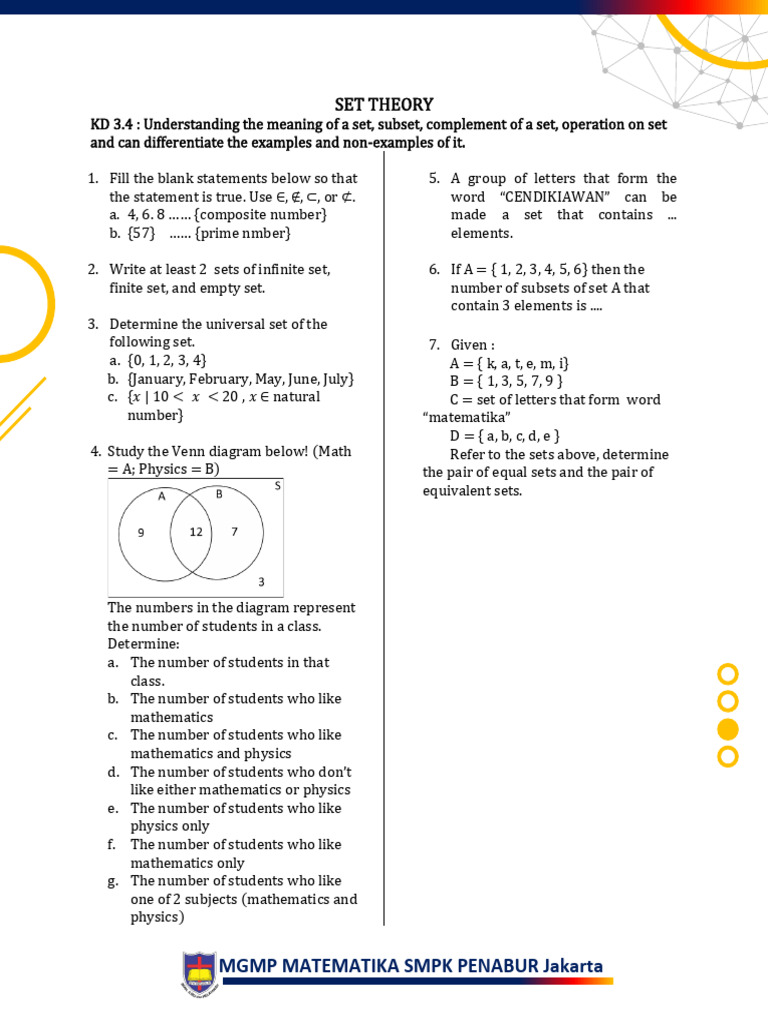 Set Theory Exercises for SMPK Students | PDF | Element (Mathematics ...