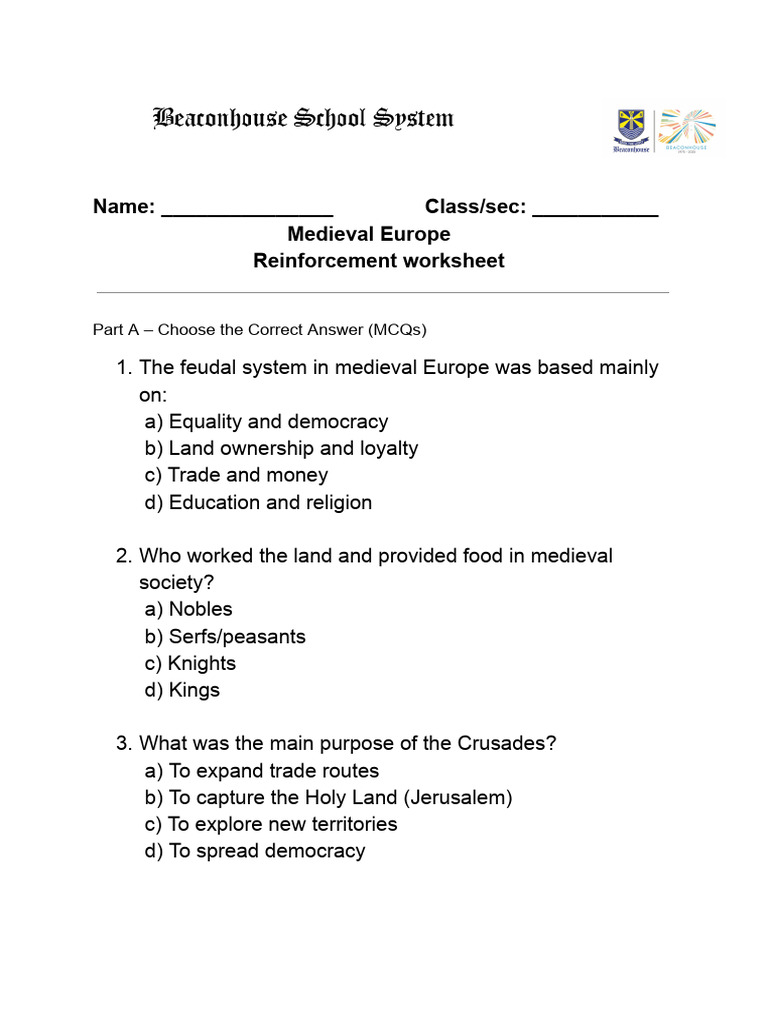 Medieval Europe Feudalism Worksheet | PDF