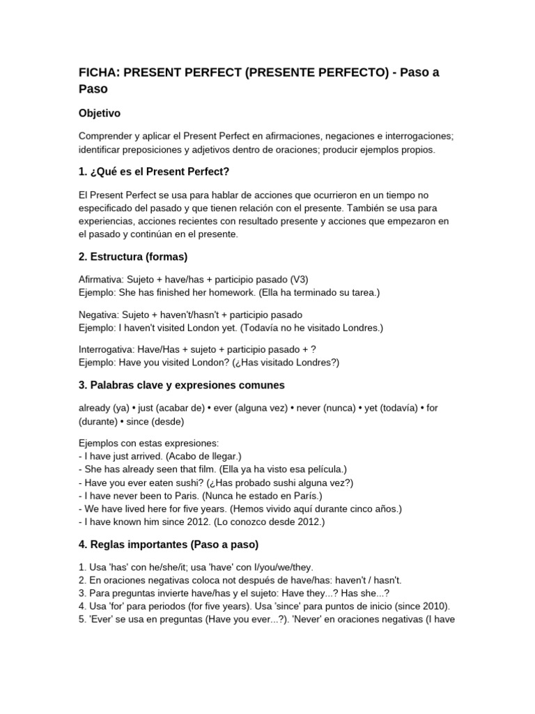 Guía Completa del Present Perfect | PDF | Lingüística