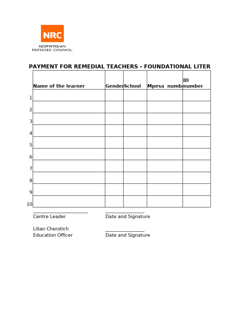 Remedial Teacher Payment Record | PDF