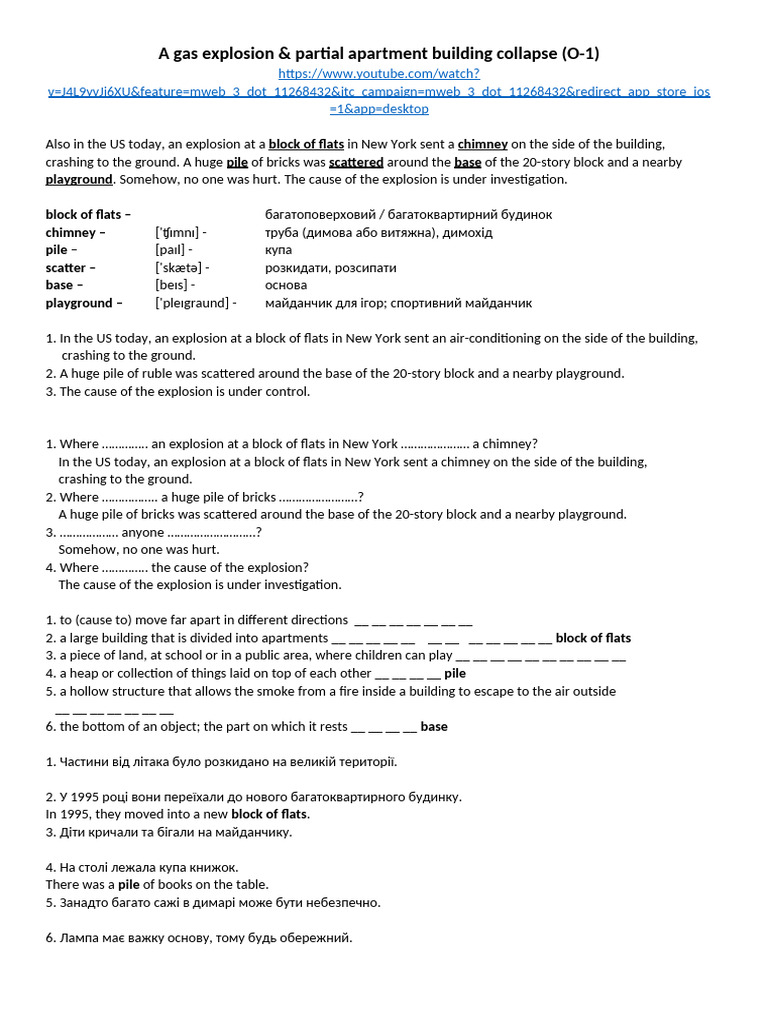 A Gas Explosion & Partial Apartment Building Collapse (O-1) | PDF ...