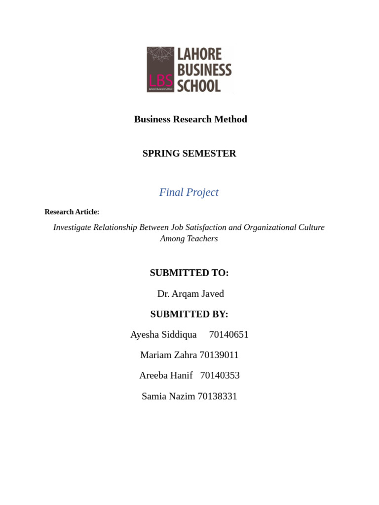 BRM - Report of Project | PDF | Organizational Behavior | Industrial ...