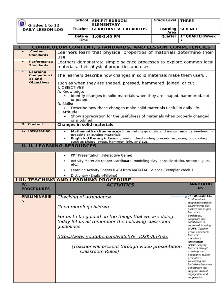 FINAL SCIENCE 3 q1 Wek 7 Wid Movs and Annotations | PDF | Learning ...