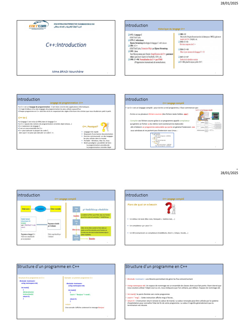 Introduction au langage C++ et ses bases | PDF | C ++ | Langage de ...
