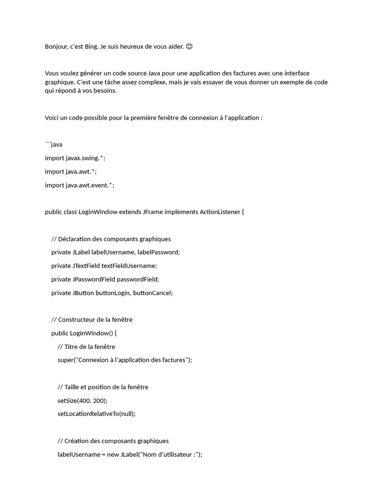 Code Java pour application de factures | PDF | Java (Langage de ...