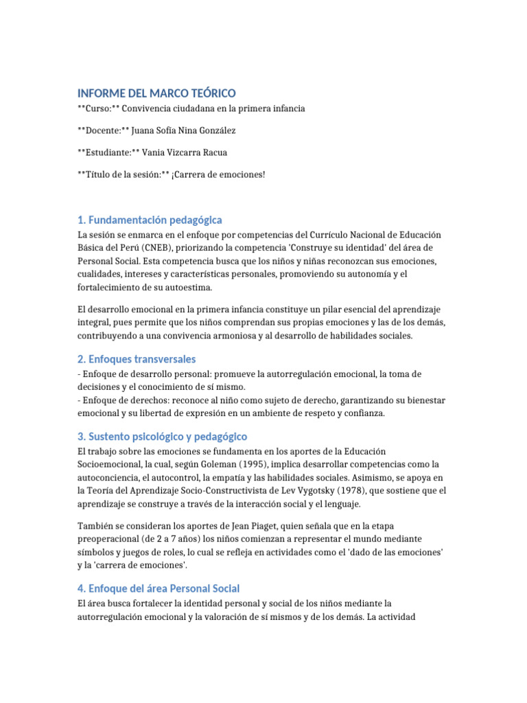 Informe Marco Teorico Carrera de Emociones | PDF | Las emociones ...