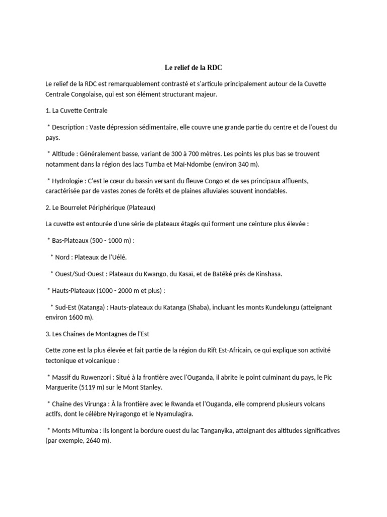 Relief et Plateaux de la RDC | PDF | République démocratique du Congo ...