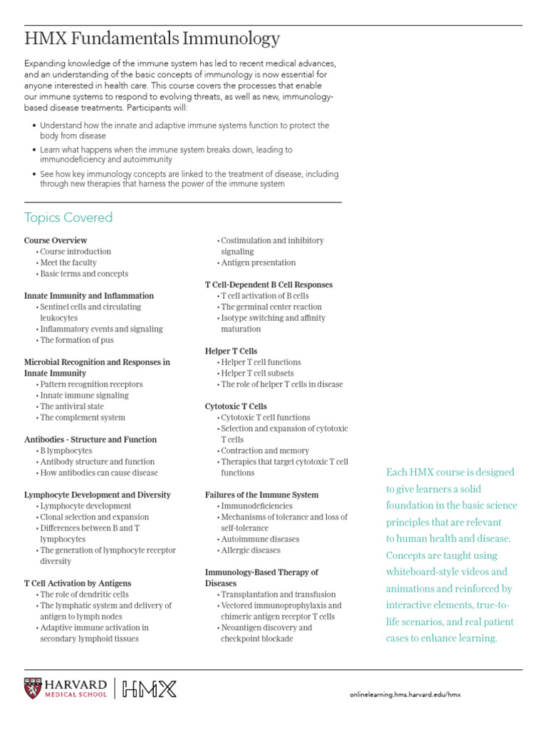 HMX Immunology Course Overview | PDF | Immune System | T Cell