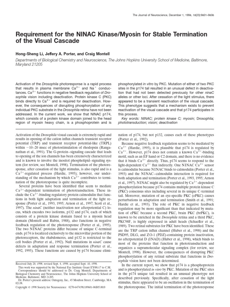 Requirement For The NINAC Kinase-Myosin For Stable Termination | PDF ...