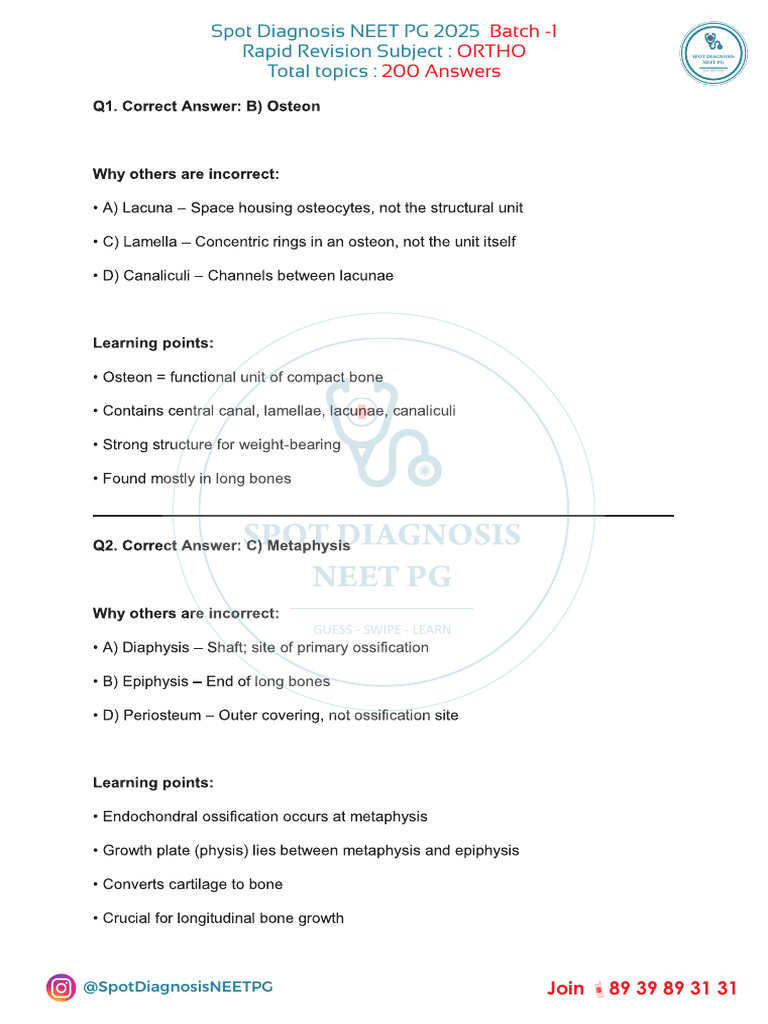 NEET PG 2025 Ortho Rapid Revision | PDF | Medicine | Academia