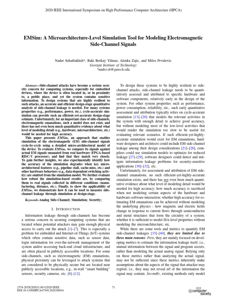 EMSim: EM Side-Channel Simulation Tool | PDF | Central Processing Unit ...