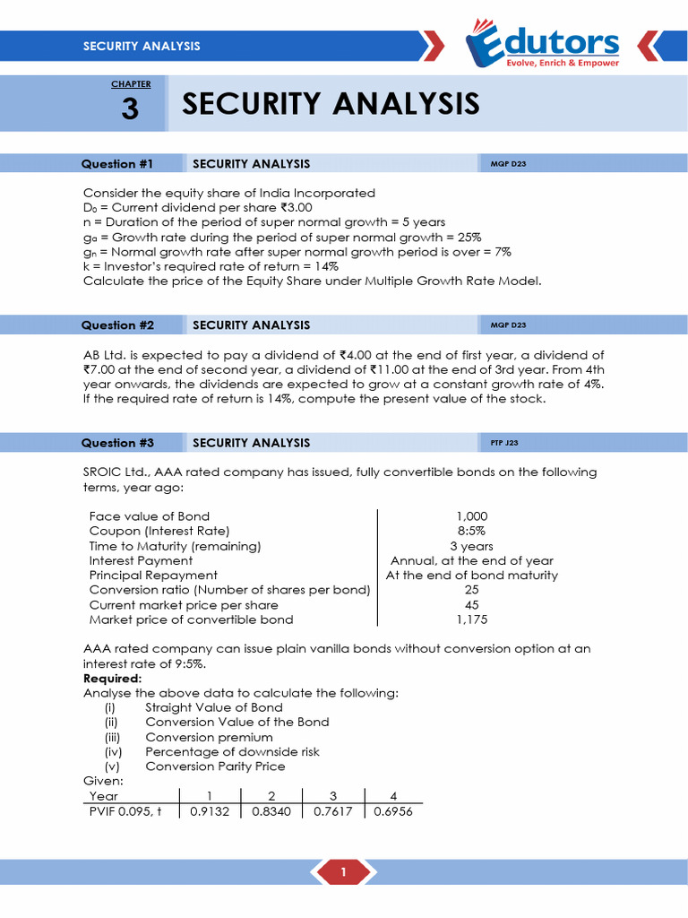 Security Analysis and Valuation Techniques | PDF | Bonds (Finance ...