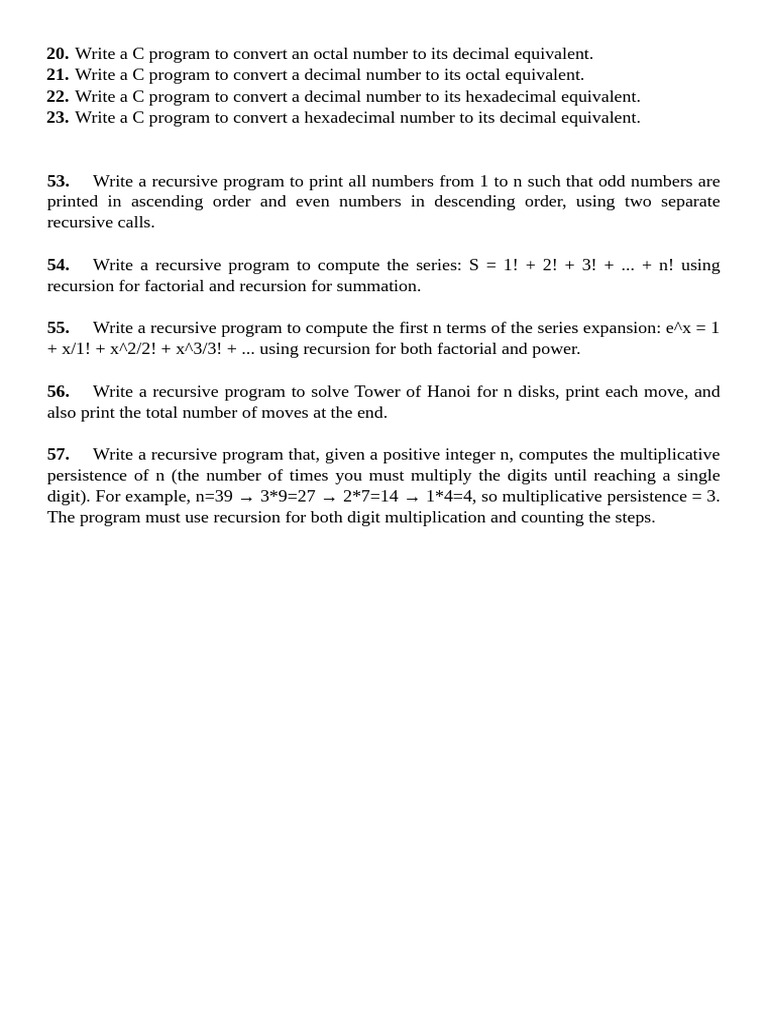 C Programs for Number Base Conversions and Recursion | PDF