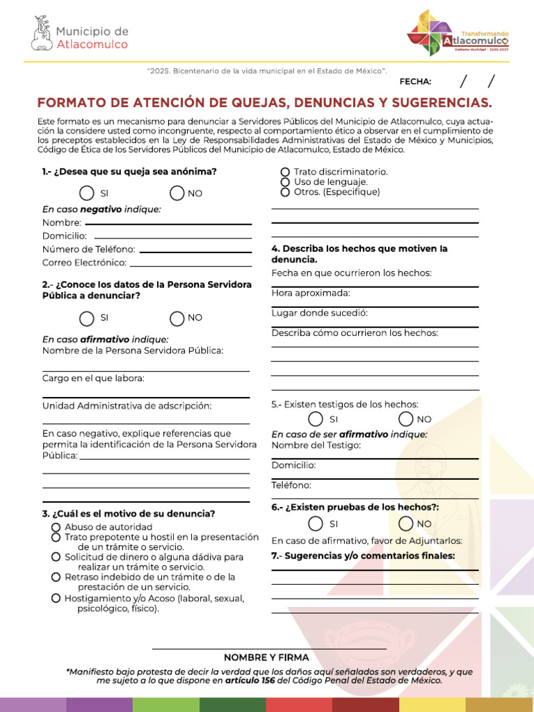 Formato de Atencion de Quejas | PDF