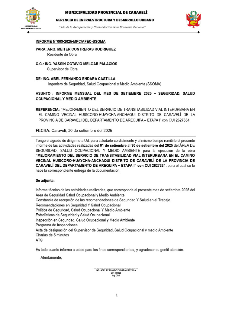 Informe Mensual de Seguridad y Salud 2025 | PDF | Seguridad y salud ...