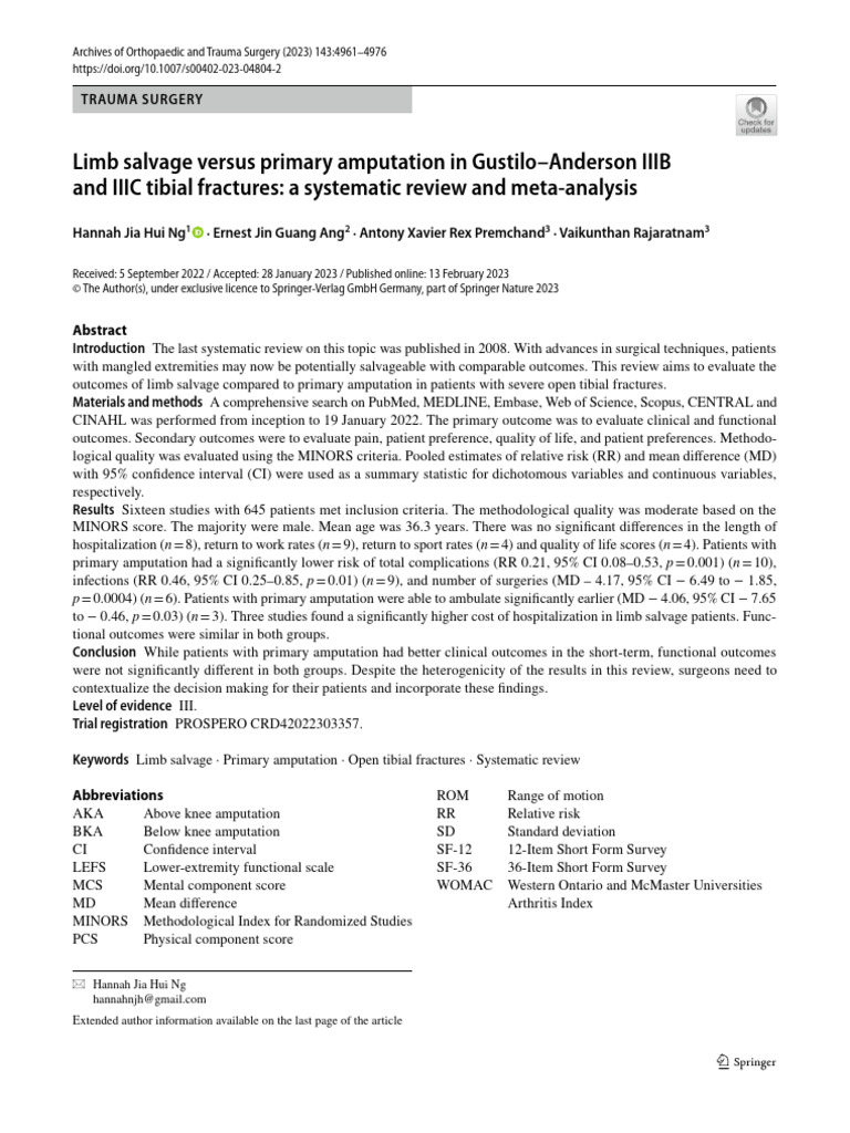 Limb Salvage vs Amputation in Tibial Fractures | PDF | Systematic ...