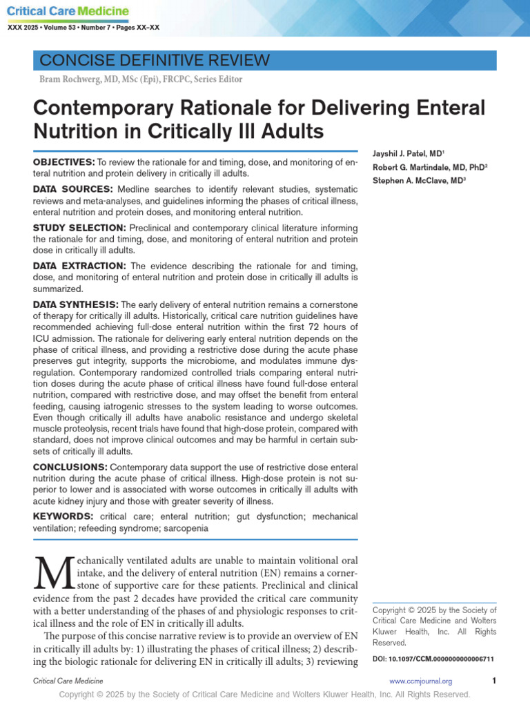 Enteral Nutrition in Critical Illness | PDF | Intensive Care Medicine ...