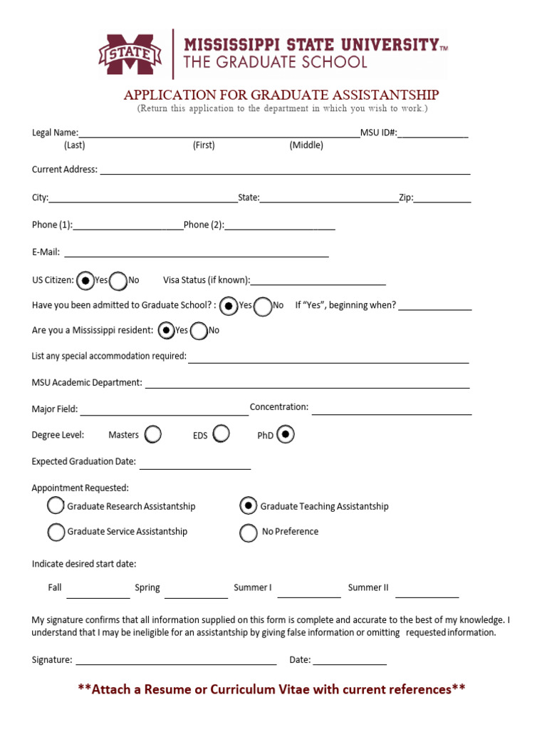 Application For Graduate Assistantship - 1 | PDF